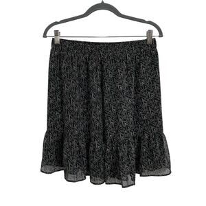 Loft Black White Heart Printed Ruffle Tiered Mini Skirt Women's Size Medium